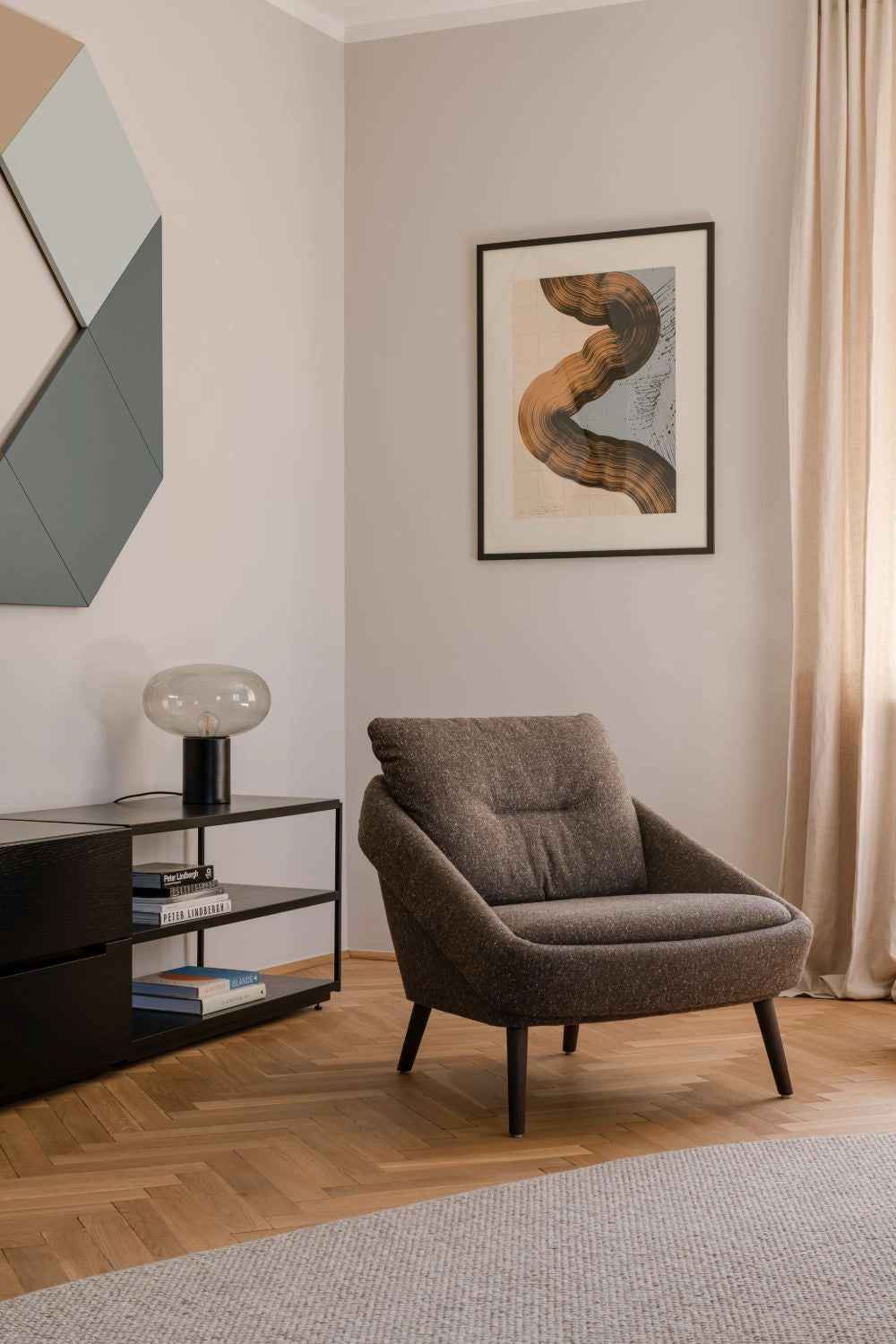 Nome Loose Backrest Lounge Chair with Black Sideboard