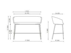 Oxco Small High Bench with Footrest Dimensions