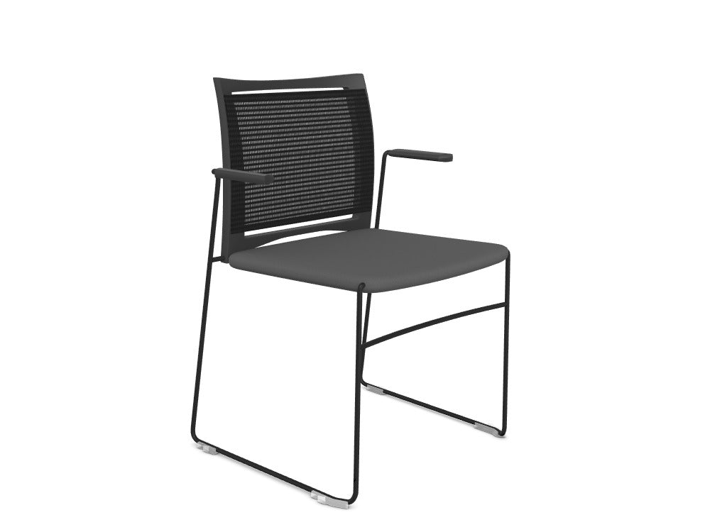 Custom Ariz Upholstered Seat with Armrest and Mesh Backrest Chair - Model 575V [C.D] - Ref: RN3DAF