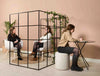 Palisades Metal Grid Zoning Separation Space With Lounge Chair Round Table And Pouffe