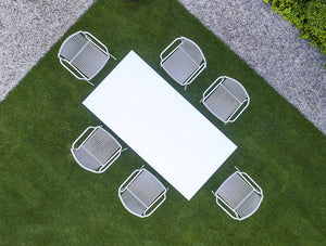 Pedrali Arki Rectangular Table 14 In White Finish Top View With Metal Chairs