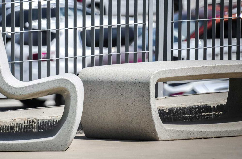 Petrus Rectangular Grey Finish Bench with Chair in Outdoor Setting