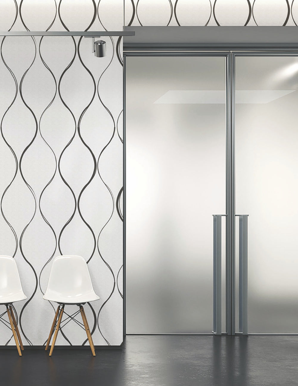 Ezoboard Print Sheet Wall Panel In Two Toned Finish With White Tub Chair