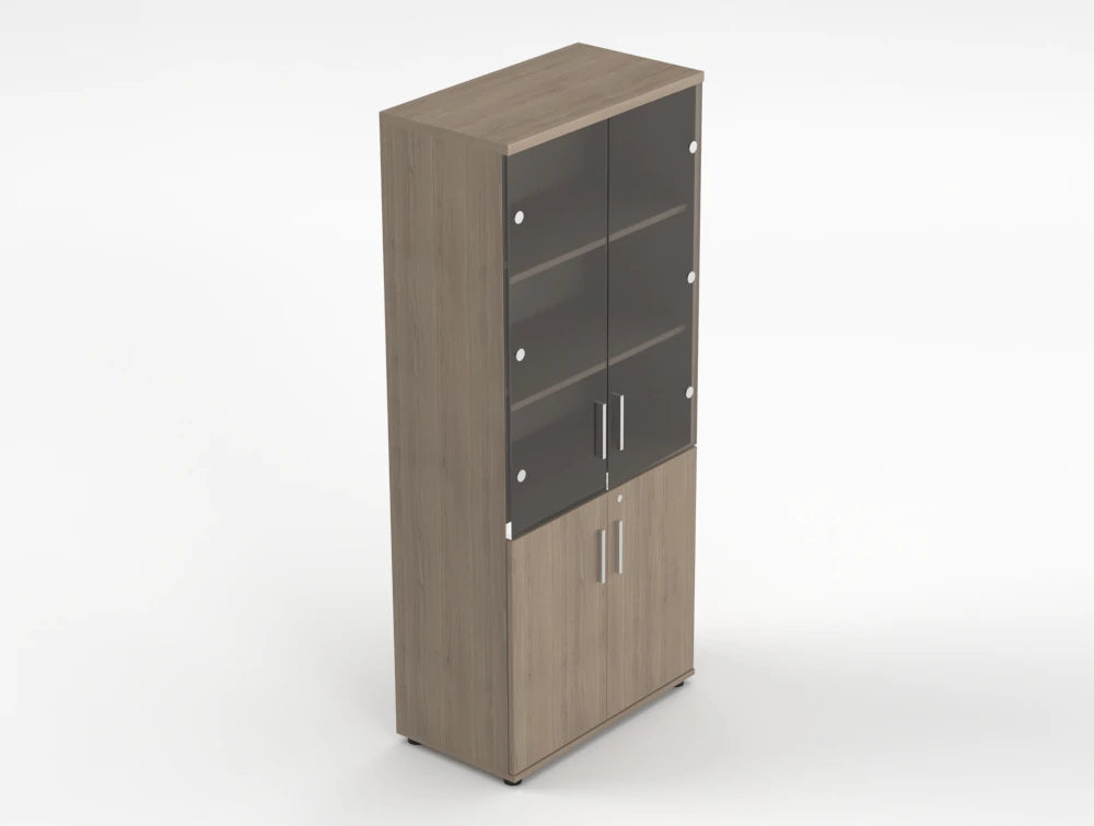 Quando Executive Cupboard With Glass Doors Grey Oak Finish 1833Mm