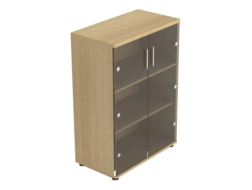 Quando Executive Cupboard With Glass Doors Canadian Oak Finish 1129Mm