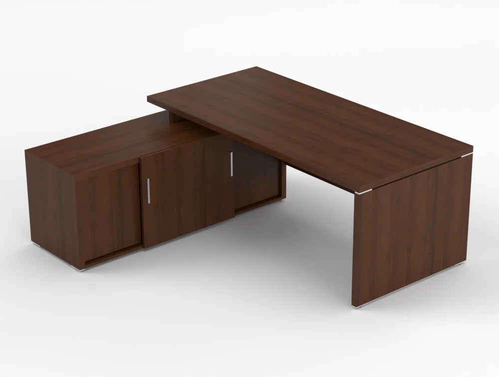 Quando Executive Desk With Credenza Unit Lowland Walnut Finish 1900Mm