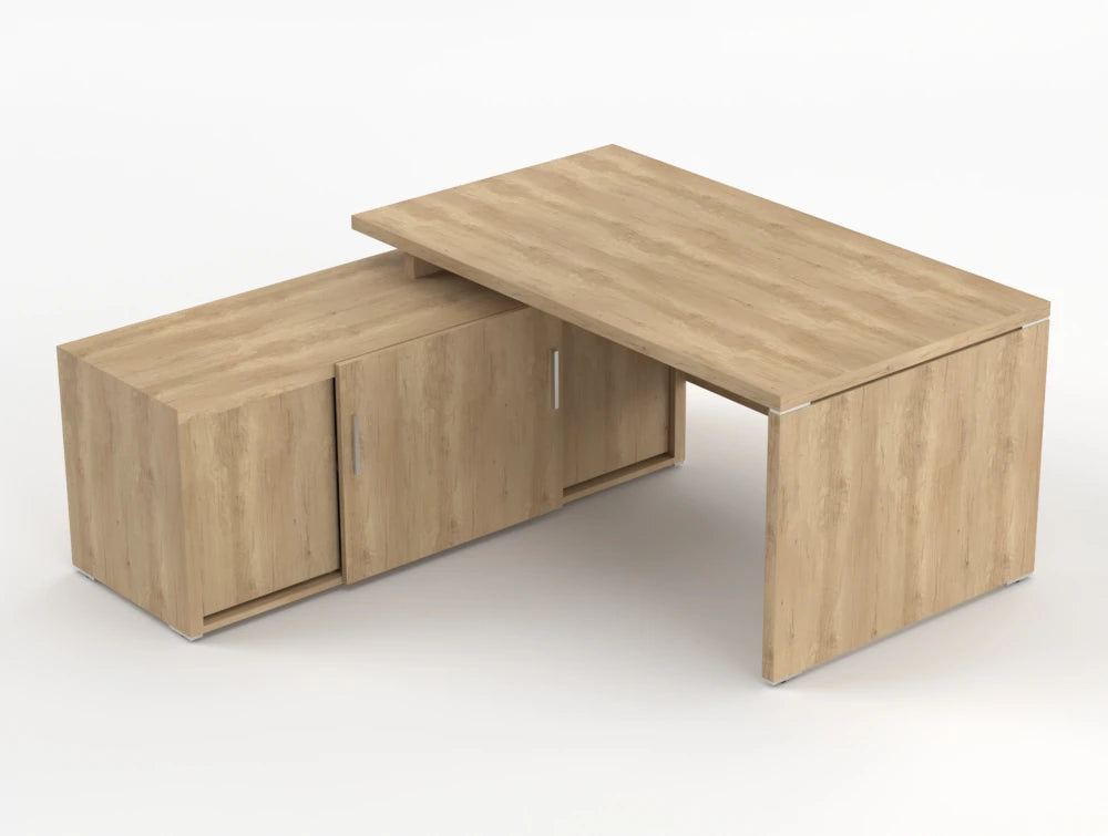 Quando Executive Desk With Credenza Unit Natural Oak Finish 1600Mm