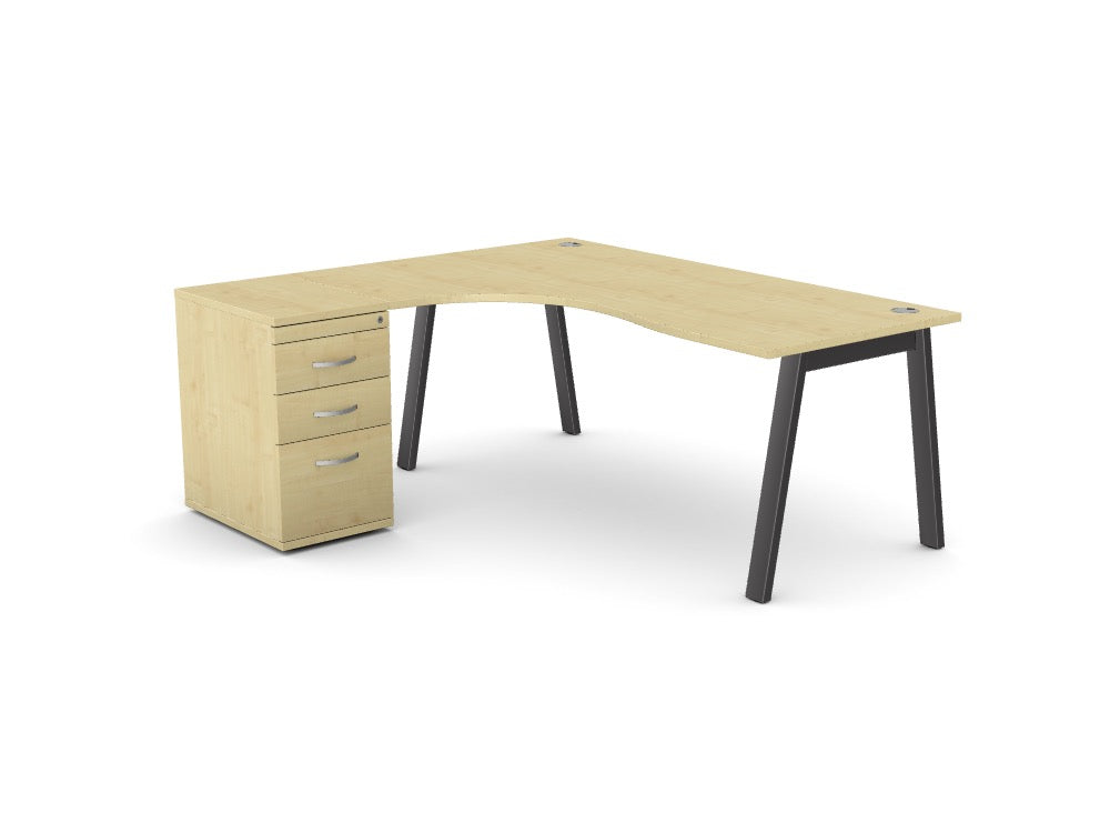Custom Switch 1 Person Crescent Desk & Desk High Pedestal, A-Leg - Ref: RBUNSW