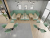 Snug 4 Seater Green Open High Back Meeting Pod with Malin Canteen Chair and Key Cylinder Base Canteen Table in Breakout Setting