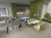 Snug 4 Seater Low Back Open Meeting Pod and Everett Canteen Chair with Alega Table in Modern Office Setting