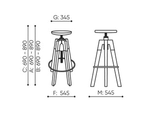 Spin 2 Round Bar Stool with Footrest Dimensions