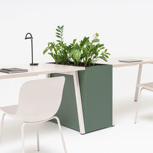 Standard Freestanding Planters in Green Finish with White Chair and Wooden Table