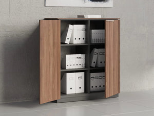 Status Executive Furniture Range 2 Doors Closed Storage Open Medium Cabinet In Lowland Nut Finish