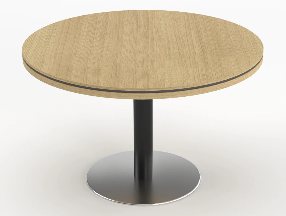 Status Round Meeting Table 800mm Canadian Oak Finish Black Base