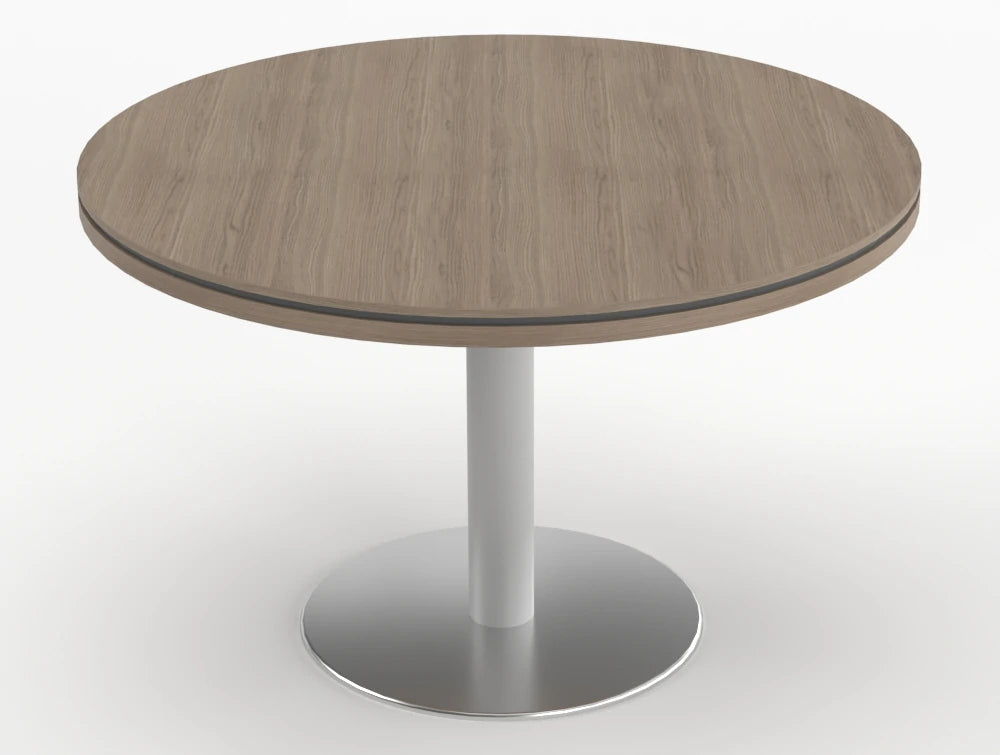 Status Round Meeting Table 800mm Grey Oak Finish Aluminium Base