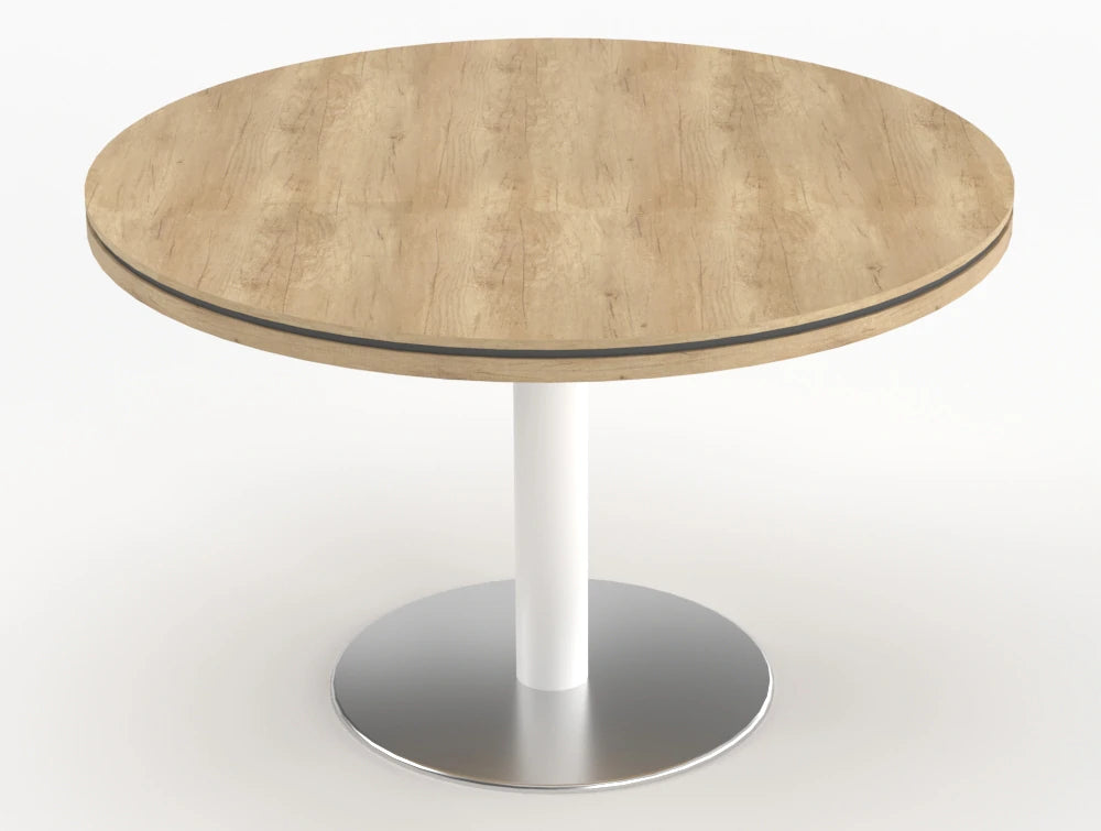 Status Round Meeting Table 800mm Natural Oak Finish White Base
