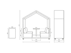 Treehouse Acoustic 2 Person Open Meeting Pod Dimensions