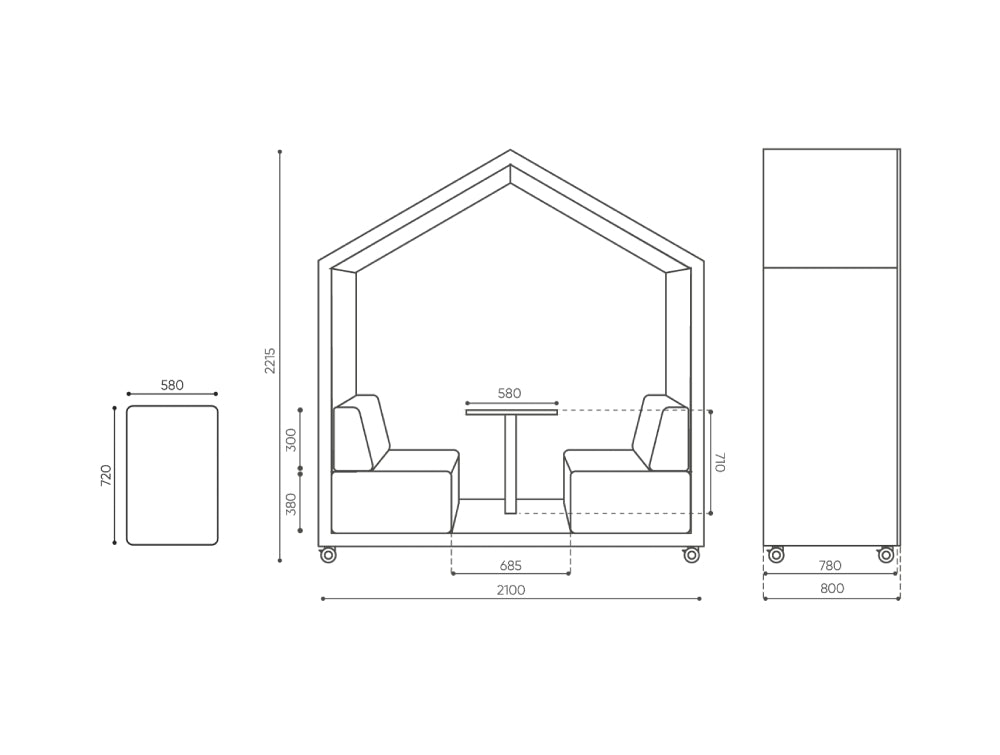 Treehouse Acoustic 2 Person Open Meeting Pod Dimensions