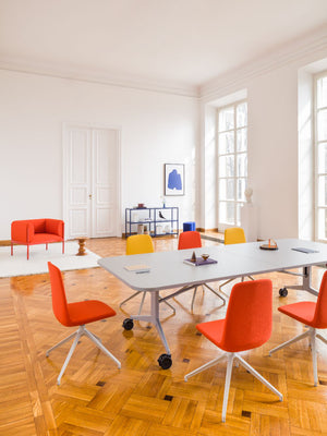 Ulti Office Chair on 4 Star Aluminium Base with Castors with Mobile Table and Lounge Chair in Modern Office Setting