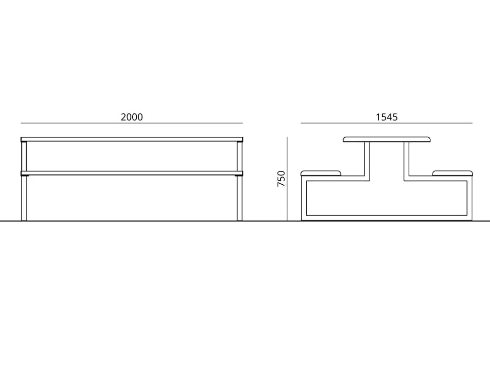 Urbantime .H24 Outdoor Picnic Table With Integrated Benches Dimensions