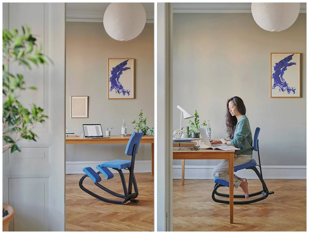 Varier Variable Plus Kneeling Chair 11 In Blue In Office Setting