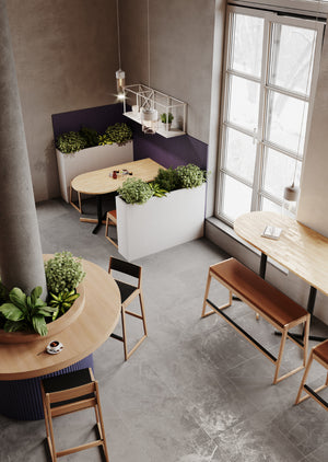 Woodbe High Stool with Bench in Breakout Setting