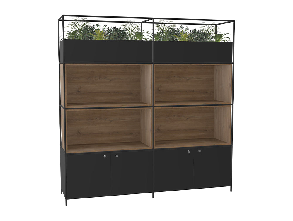 WsD Ionic Bookcase with Double Grid Unit Storage Coffee Oak