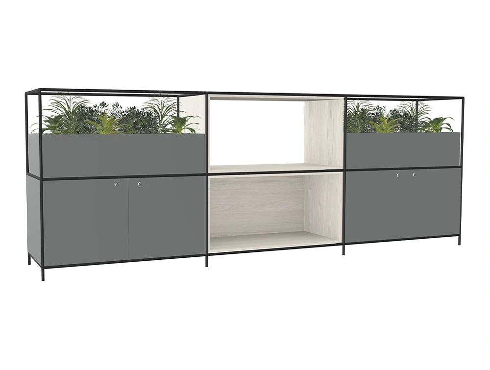 Ws.D Ionic Credenza with Double Grid Unit Storage and Planter