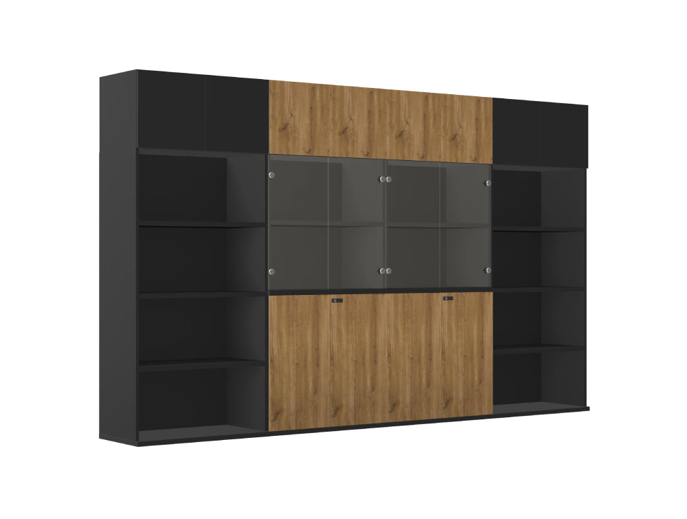 Ws.D Key 4-Level Storage in Glass/Wood Door with High Cabinet and Bookshelves