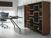 Xeon Wooden Bookcase 9 in Smoked Oak Finish with Side.Cabinet in Modern Office Setting